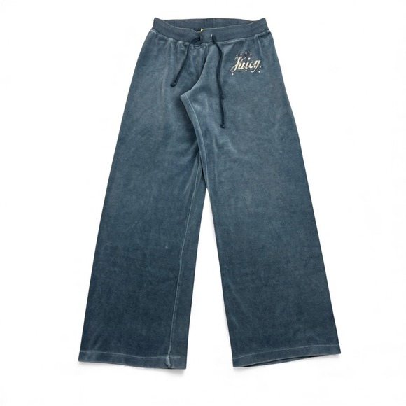 Juicy Couture Pants - Vintage Y2K Juicy Couture Track Pants Size Medium Blue Low Rise Wide Leg Velour